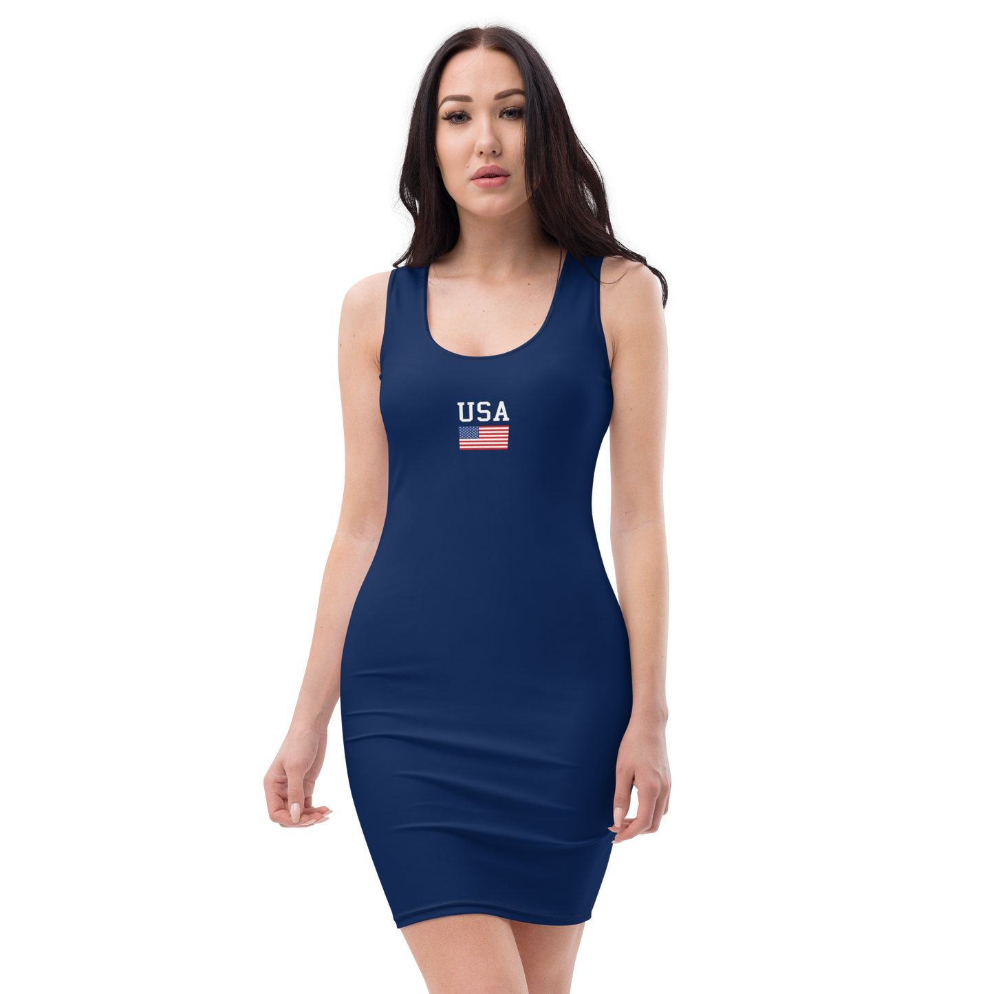 USA Bodycon Dress - Women's Navy Blue Dress for 4th of July - American Flag Red White Blue Clothing