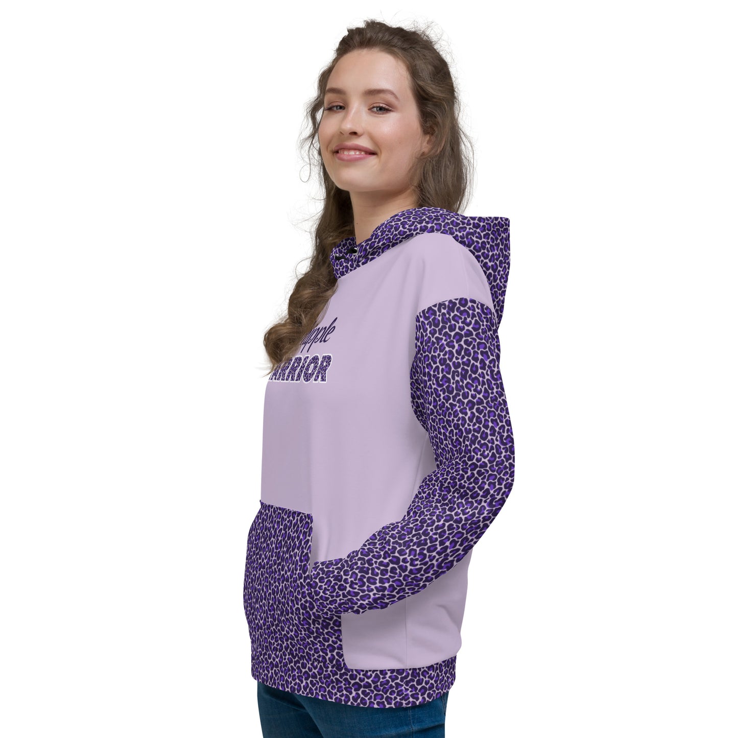 Whipple Warrior Shirt, Women's Purple Leopard Spotted Hoodie, All-Over Print Pancreatic Cancer Awareness Hooded Sweatshirt