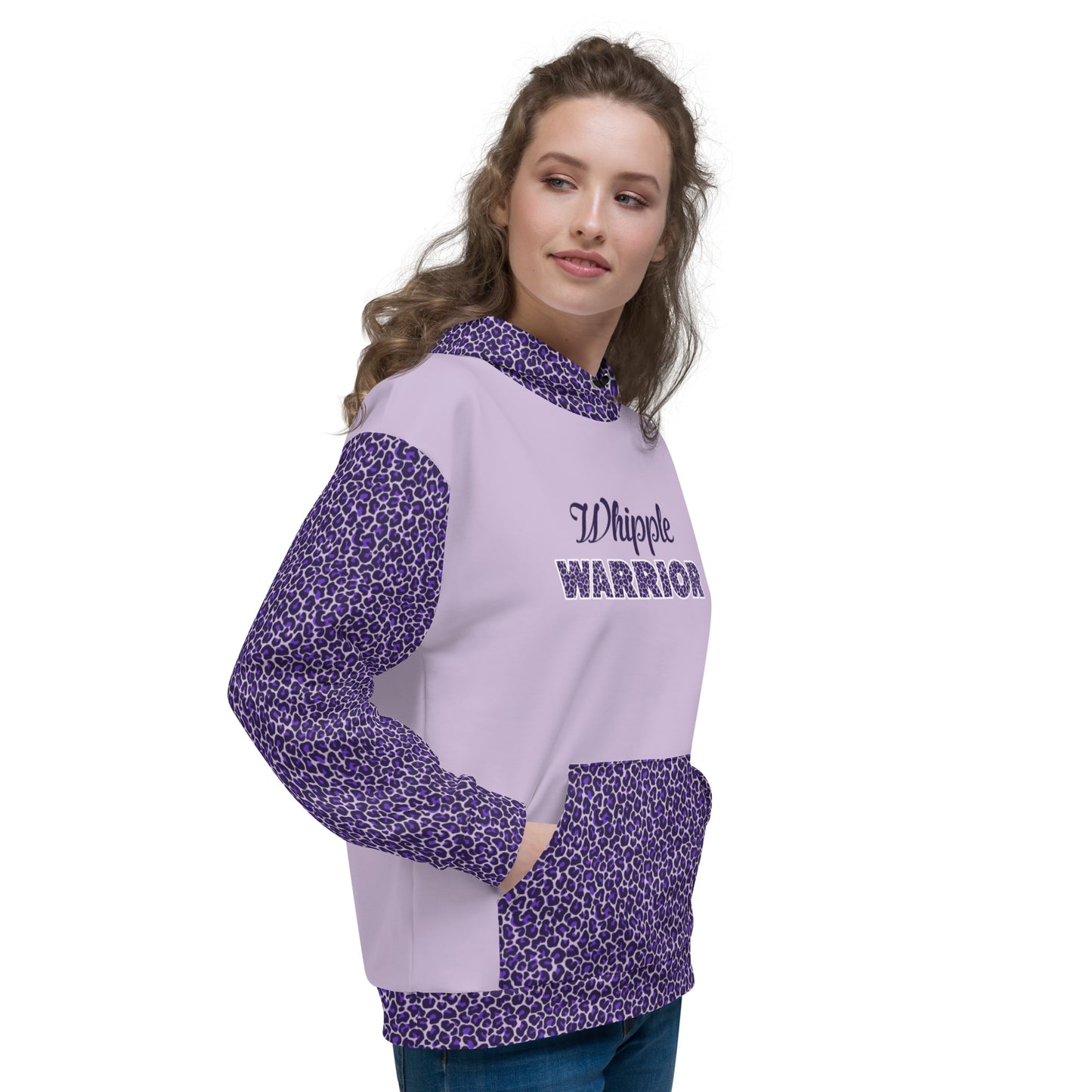 Whipple Warrior Shirt, Women's Purple Leopard Spotted Hoodie, All-Over Print Pancreatic Cancer Awareness Hooded Sweatshirt