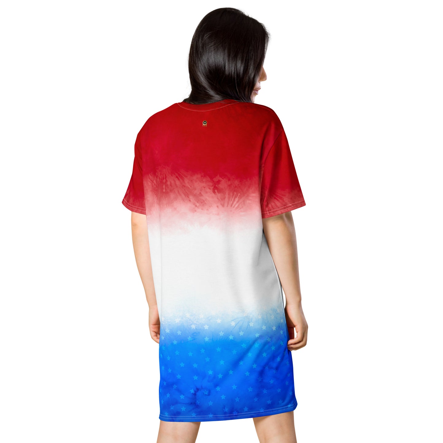 T Shirt Dress for Women-USA Red White Blue Stars Patriotic Ladies Shirt Dress-Ombre Stripe Tie Dye Printed Oversized Casual Tee