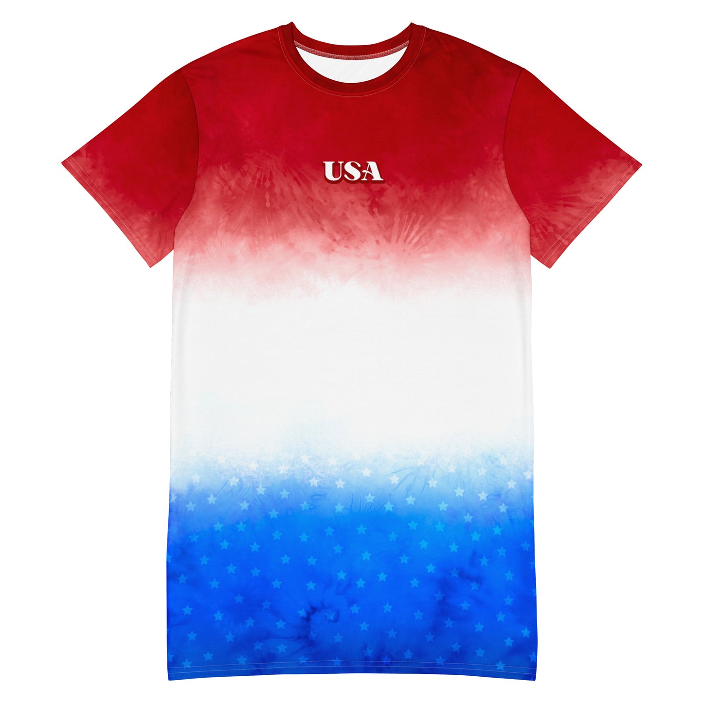 T Shirt Dress for Women-USA Red White Blue Stars Patriotic Ladies Shirt Dress-Ombre Stripe Tie Dye Printed Oversized Casual Tee