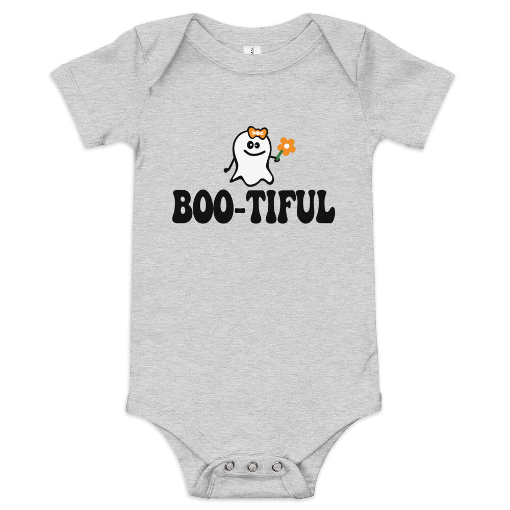 Halloween Baby Girls One Piece Bodysuit - Boo-tiful Ghost Cute Design Short Sleeve Snapsuit