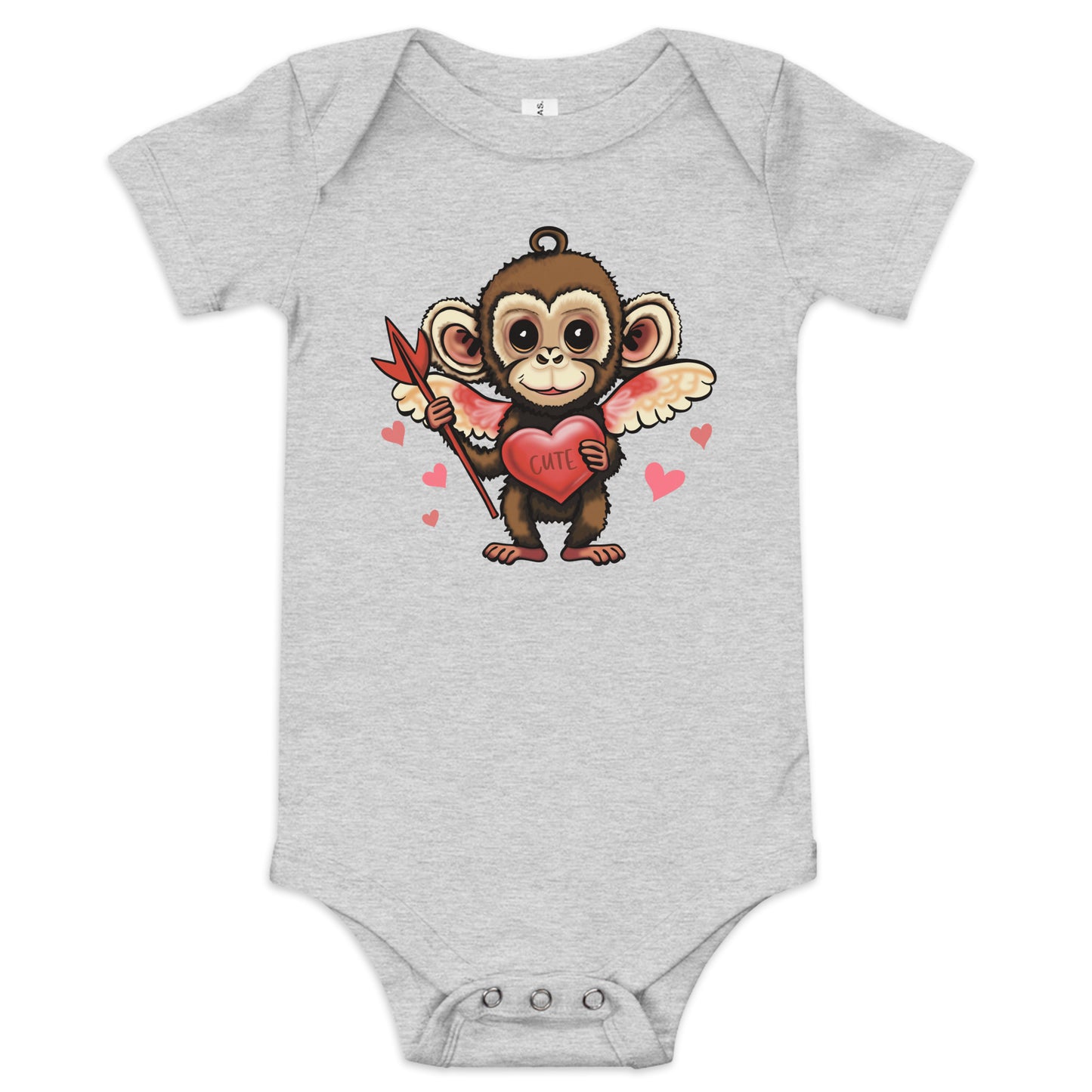 Baby Girls Bodysuit - Cupid Monkey Valentine's Day Infant Short Sleeve One Piece Snapsuit - Cute Toddler Clothing  Animal Graphic Shirt