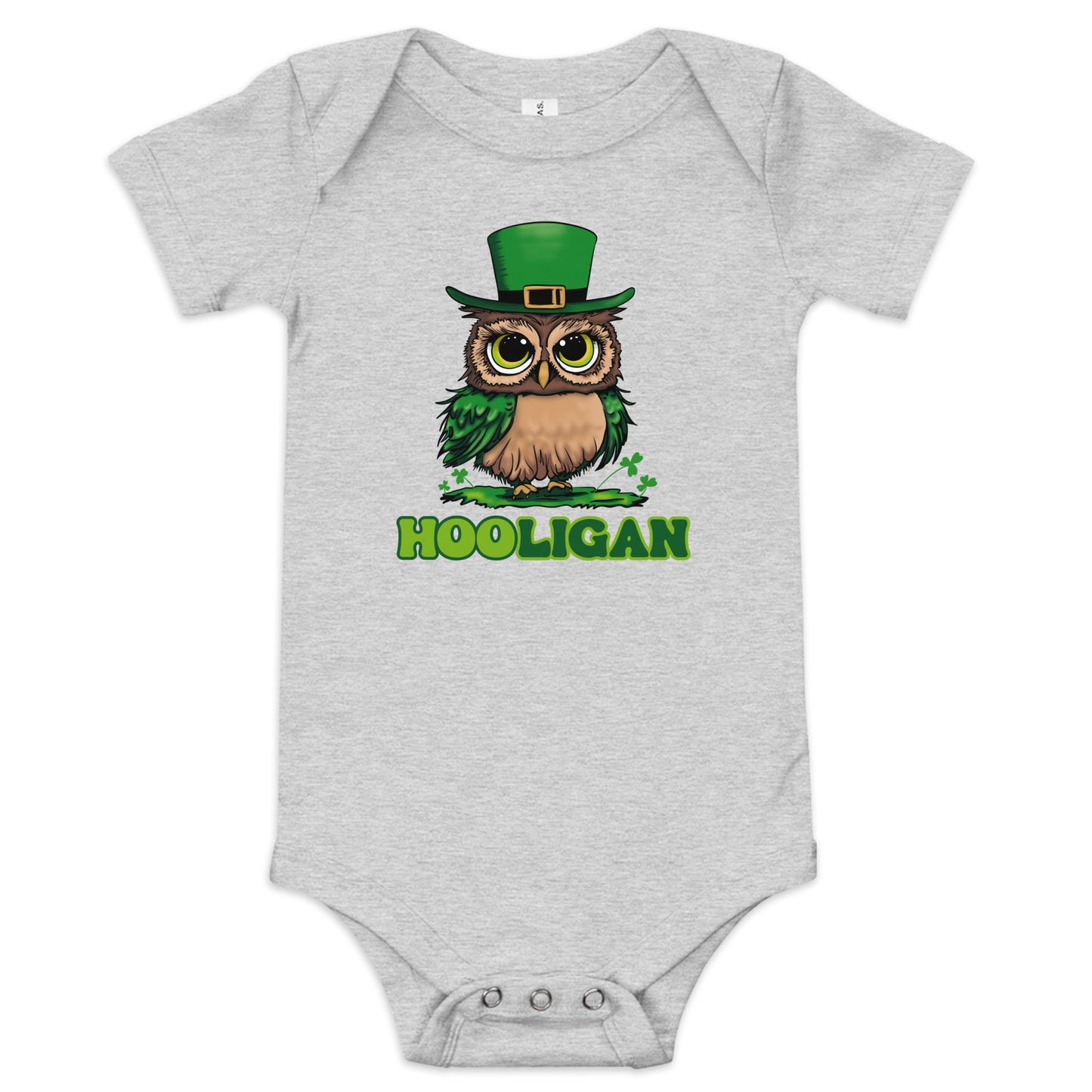 St. Patrick's Day Baby Bodysuit, Toddler Unisex Short Sleeve One Piece, Girls and Boys Funny Cute St. Patties Day Clothing, Owl Leprechaun Design