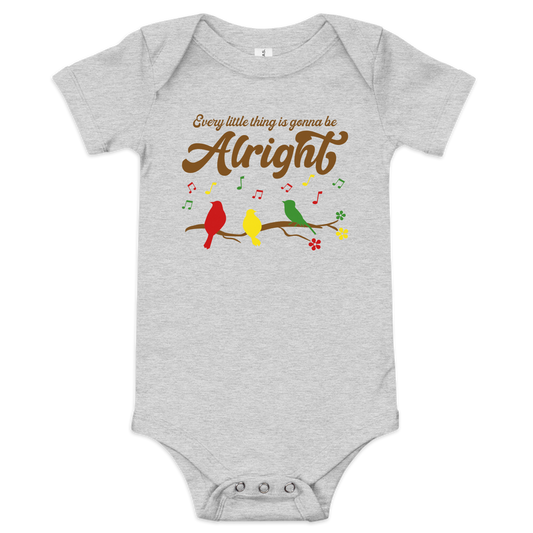 Baby Short Sleeve One Piece Bodysuit, Every Little Thing is Gonna Be Alright Design, 3 Birds Singing Unisex Baby Clothes, Retro Groovy 70s Hippie Infant Shirt