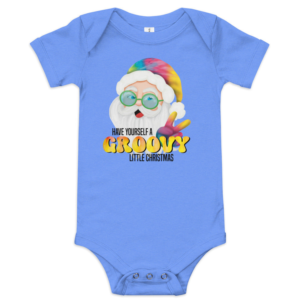 Christmas Baby Short Sleeve One Piece Bodysuit, Have Yourself A Groovy Little Christmas, Hippie Peace Sign Tie Dyed Santa Claus Snapsuit for Girls and Boys