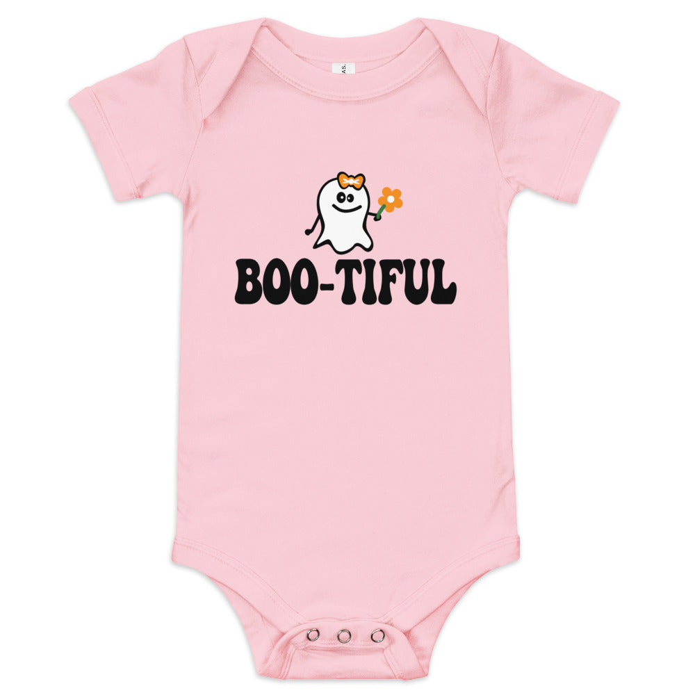 Halloween Baby Girls One Piece Bodysuit - Boo-tiful Ghost Cute Design Short Sleeve Snapsuit