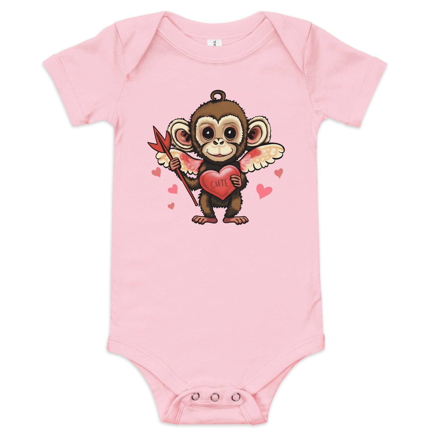 Baby Girls Bodysuit - Cupid Monkey Valentine's Day Infant Short Sleeve One Piece Snapsuit - Cute Toddler Clothing  Animal Graphic Shirt