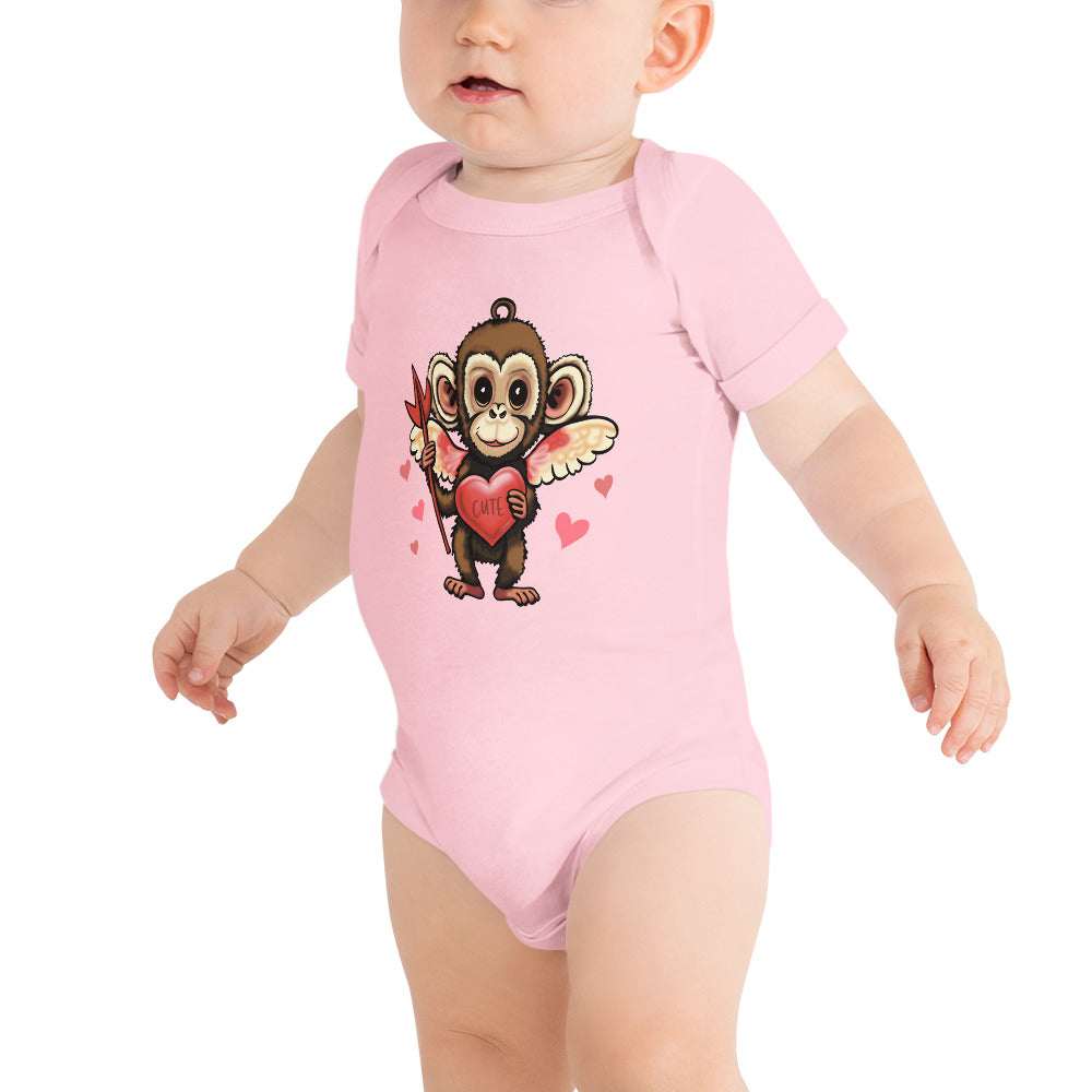 Baby Girls Bodysuit - Cupid Monkey Valentine's Day Infant Short Sleeve One Piece Snapsuit - Cute Toddler Clothing  Animal Graphic Shirt