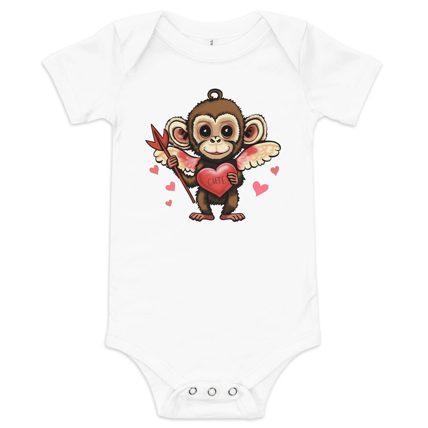 Baby Girls Bodysuit - Cupid Monkey Valentine's Day Infant Short Sleeve One Piece Snapsuit - Cute Toddler Clothing  Animal Graphic Shirt