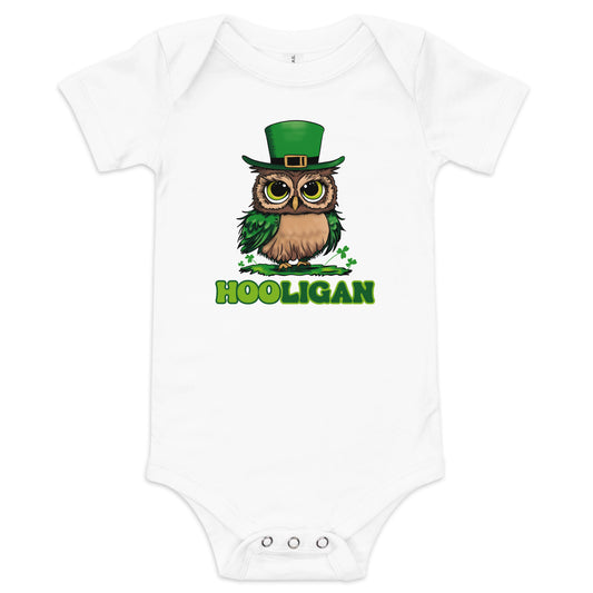 St. Patrick's Day Baby Bodysuit, Toddler Unisex Short Sleeve One Piece, Girls and Boys Funny Cute St. Patties Day Clothing, Owl Leprechaun Design