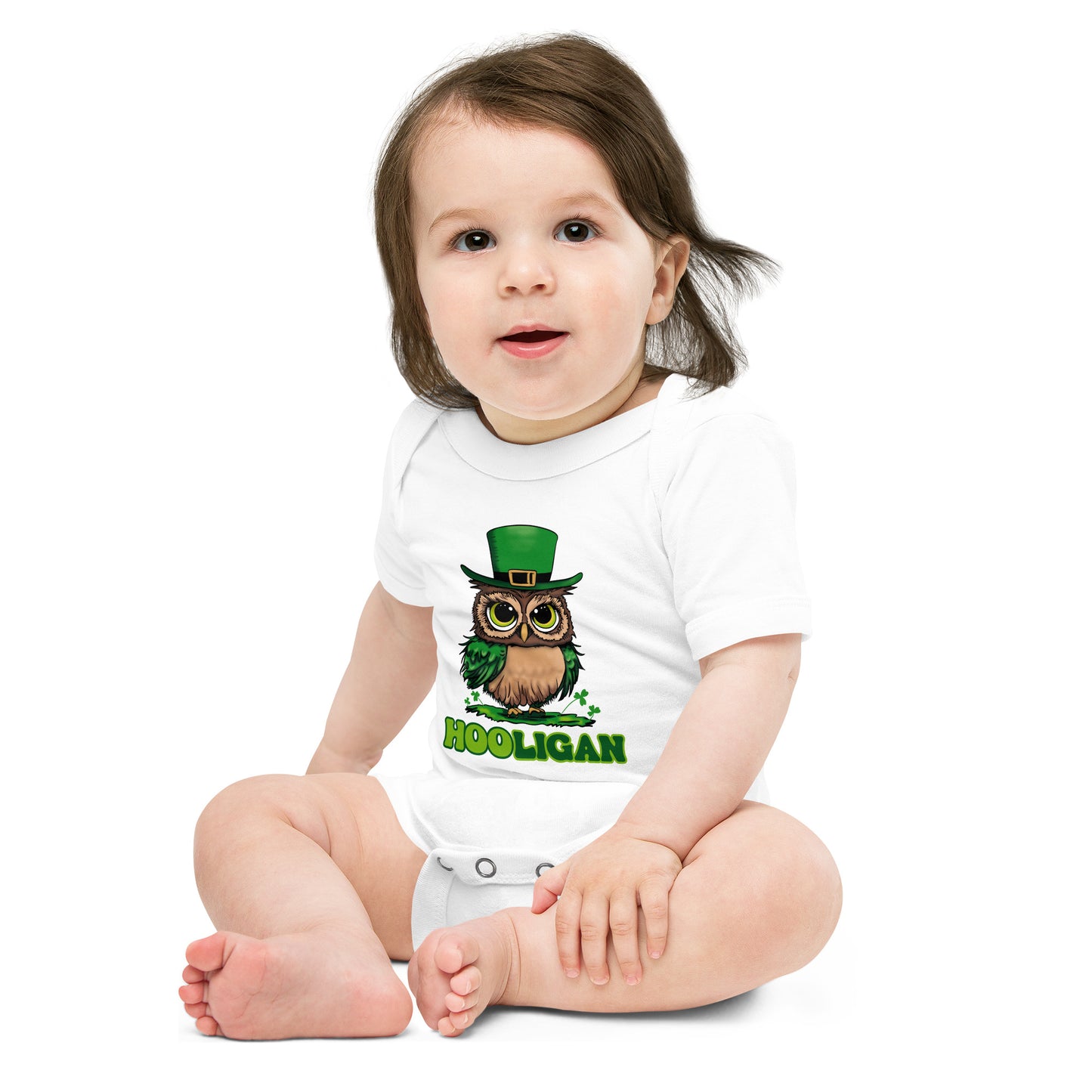 St. Patrick's Day Baby Bodysuit, Toddler Unisex Short Sleeve One Piece, Girls and Boys Funny Cute St. Patties Day Clothing, Owl Leprechaun Design