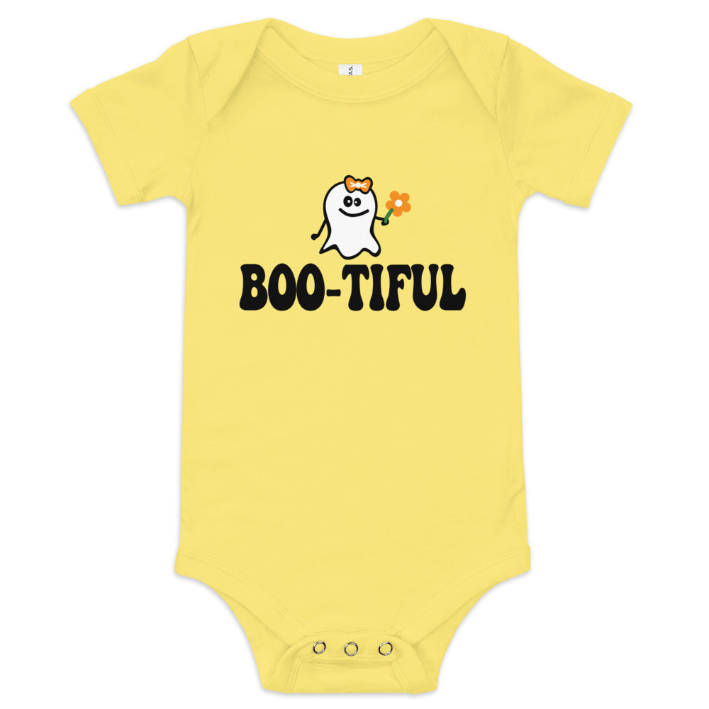 Halloween Baby Girls One Piece Bodysuit - Boo-tiful Ghost Cute Design Short Sleeve Snapsuit