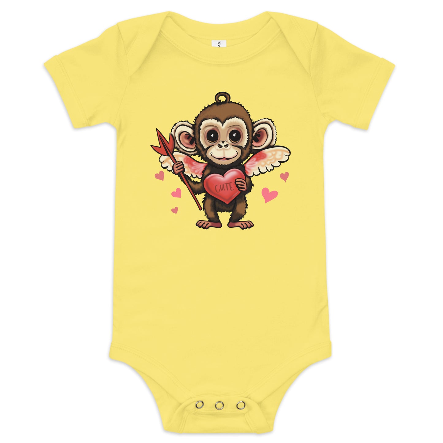 Baby Girls Bodysuit - Cupid Monkey Valentine's Day Infant Short Sleeve One Piece Snapsuit - Cute Toddler Clothing  Animal Graphic Shirt