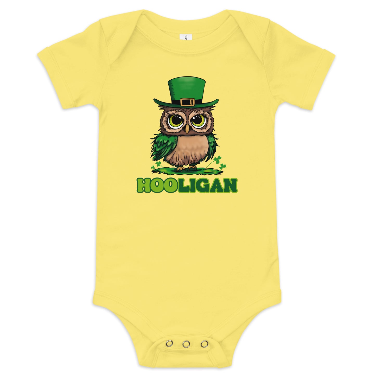 St. Patrick's Day Baby Bodysuit, Toddler Unisex Short Sleeve One Piece, Girls and Boys Funny Cute St. Patties Day Clothing, Owl Leprechaun Design