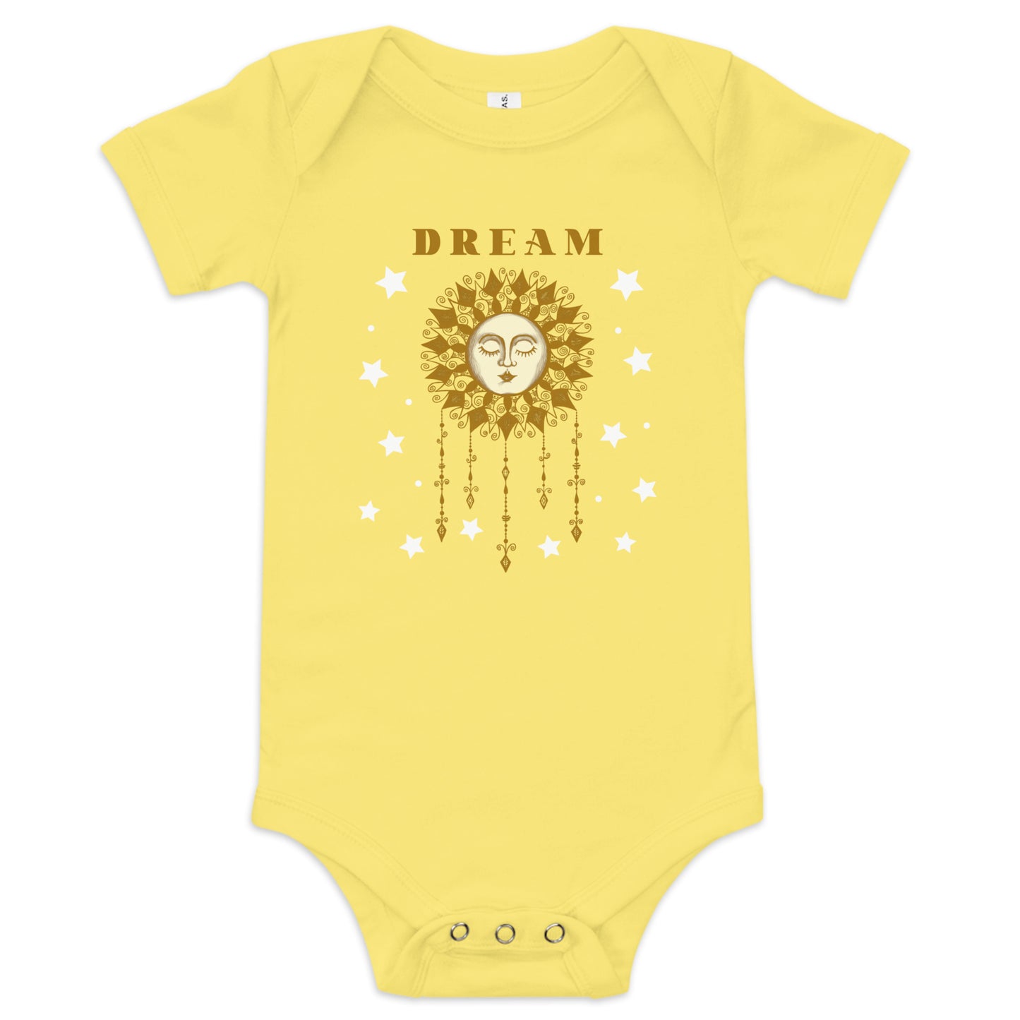 Baby Girls One Piece Bodysuit, Bohemian Hand Drawn Art Sun Design, Short Sleeve Hippie Sun with Face Design, Snapsuit Infant & Toddler Sizes