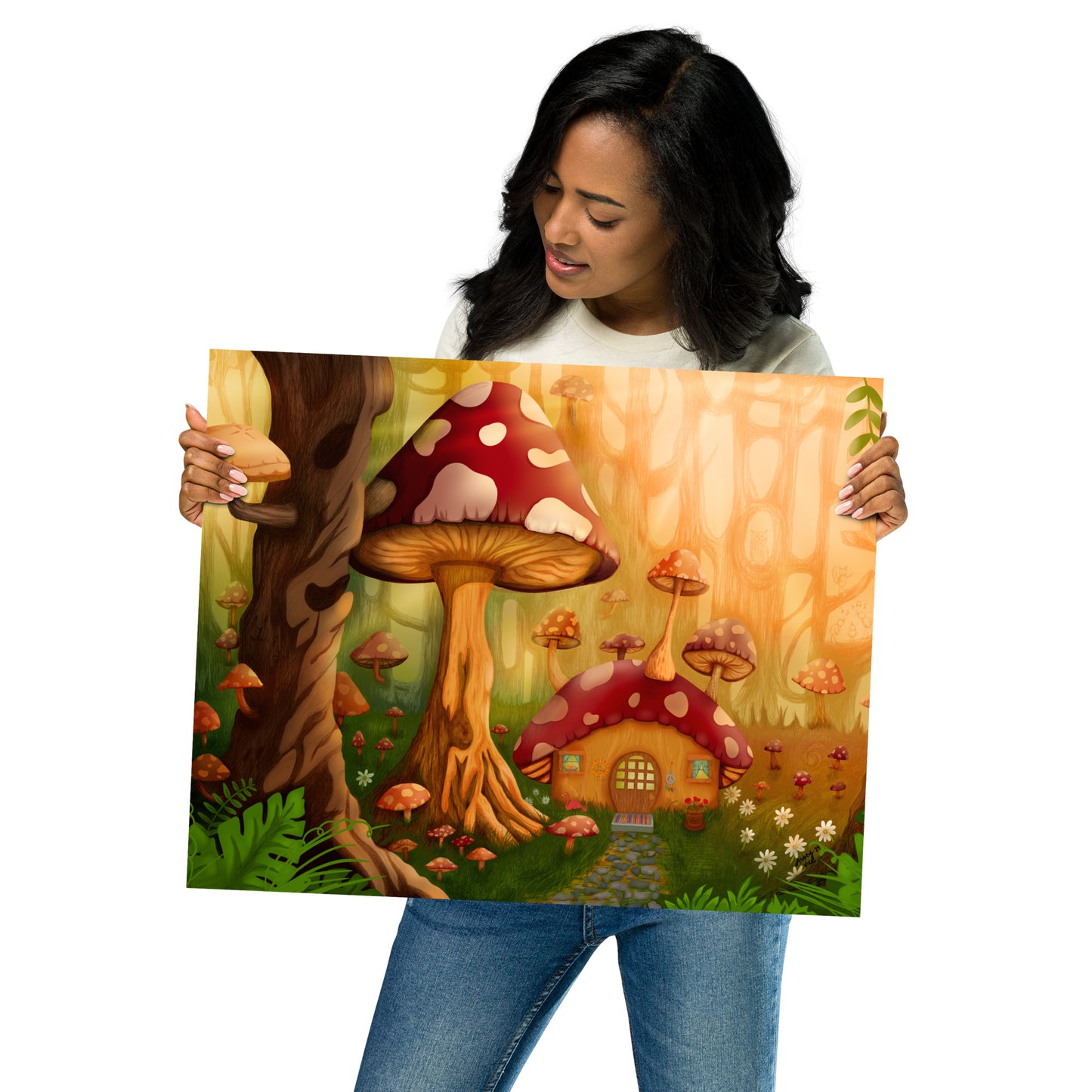 Mushroom Wall Art - "The Pie Fight" Trippy Art Print Poster - Small, Medium, and Large Wall Art Prints for Living Room, Bedroom, Apartment Decor