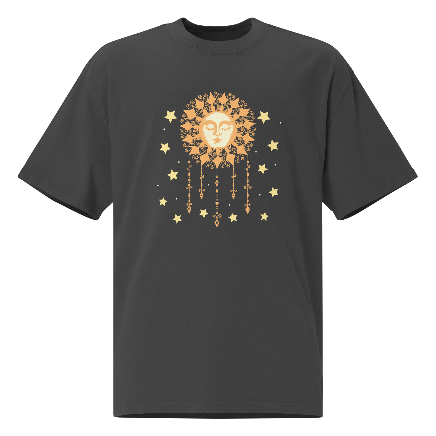 Women's Oversized Graphic T Shirt, Boho Sun Face Ladies Top, Hippie Celestial Design Boxy Style Tee