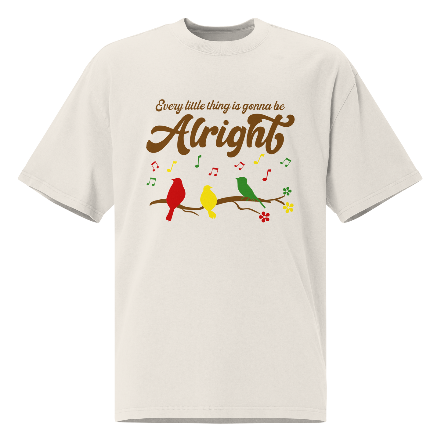 Every Little Thing Is Gonna Be Alright Oversized Faded Tee, Women's Boxy TShirt Design, Three Little Birds Hippie Boho Retro Street Style Ladies Clothing