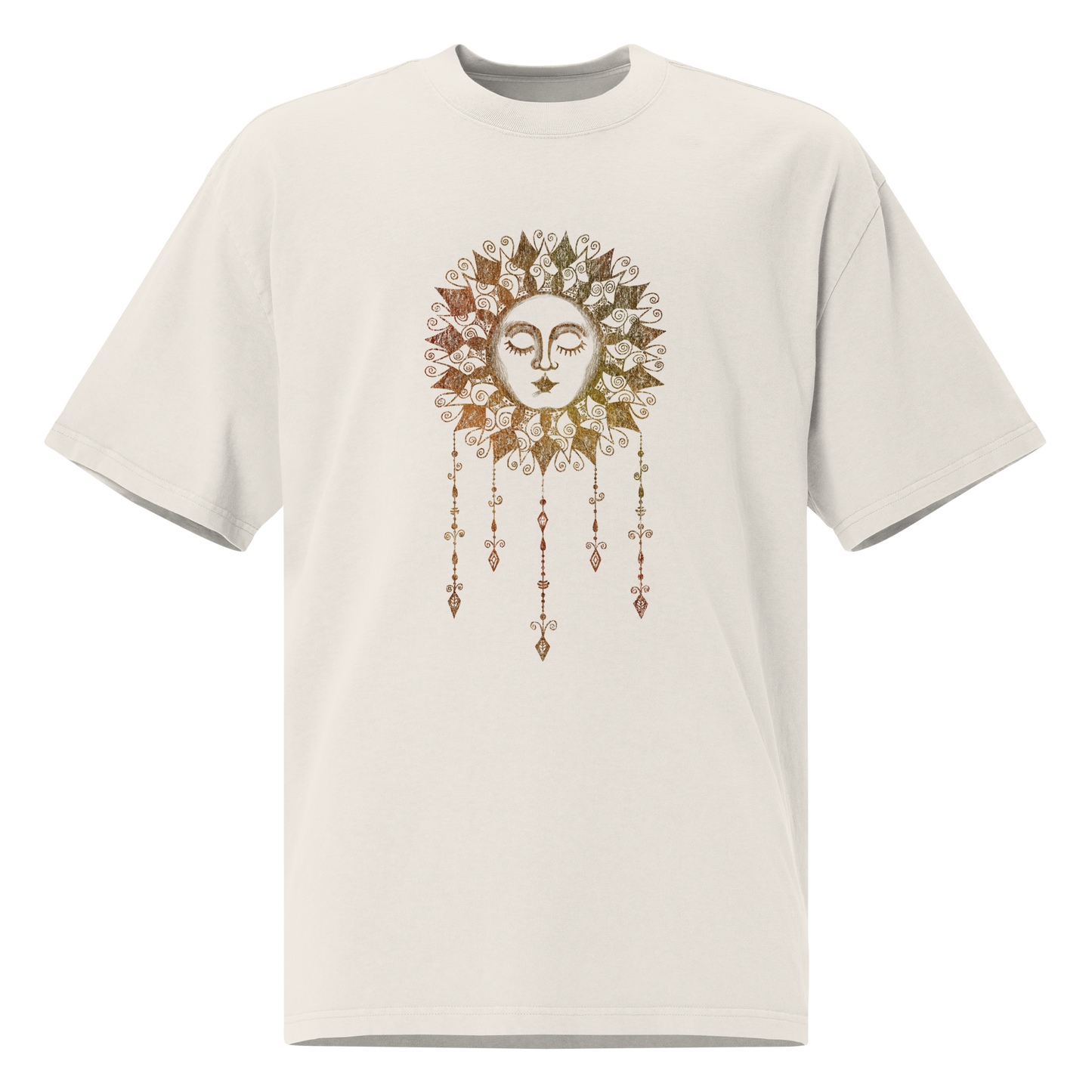 Women's Oversized Graphic T Shirt, Boho Sun Face Ladies Top, Hippie Celestial Design Boxy Style Tee