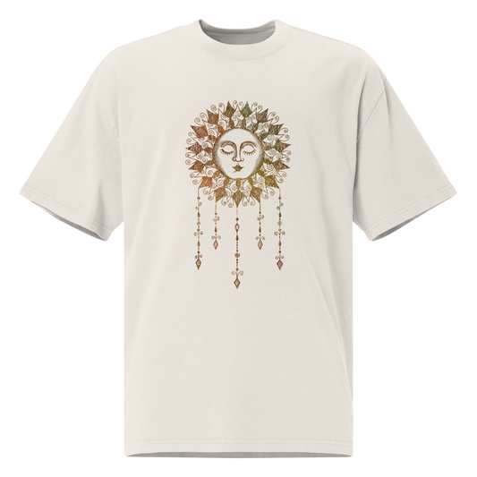 Women's Oversized Graphic T Shirt, Boho Sun Face Ladies Top, Hippie Celestial Design Boxy Style Tee