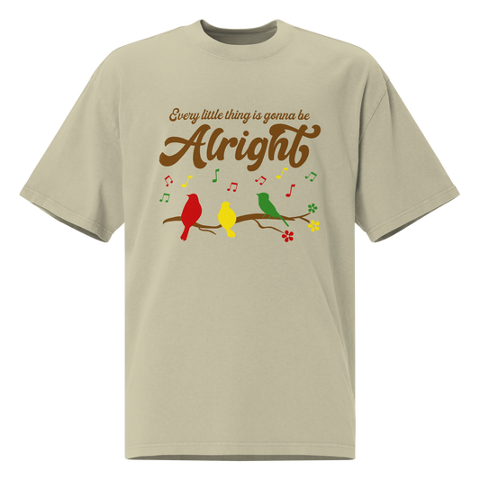 Every Little Thing Is Gonna Be Alright Oversized Faded Tee, Women's Boxy TShirt Design, Three Little Birds Hippie Boho Retro Street Style Ladies Clothing