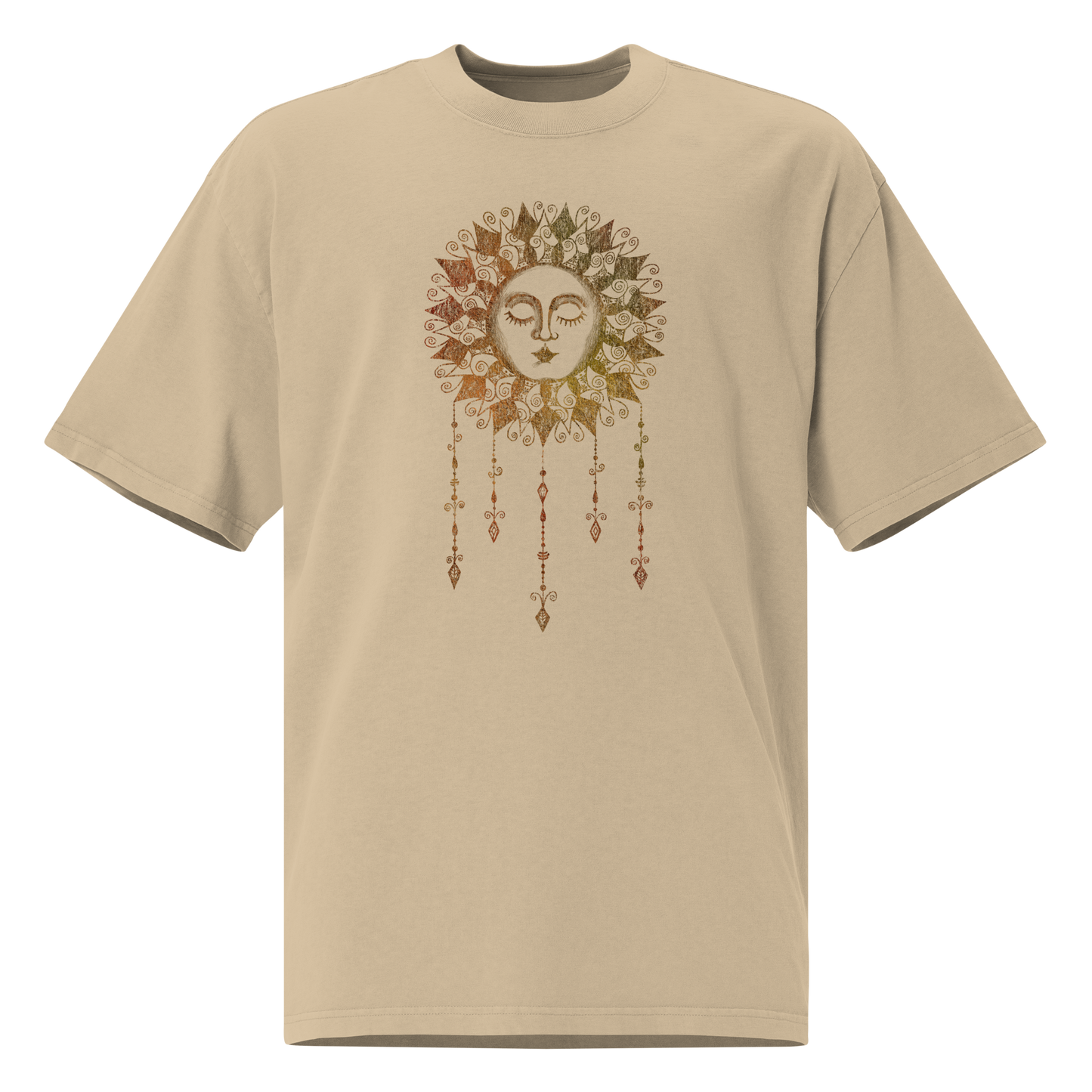 Women's Oversized Graphic T Shirt, Boho Sun Face Ladies Top, Hippie Celestial Design Boxy Style Tee