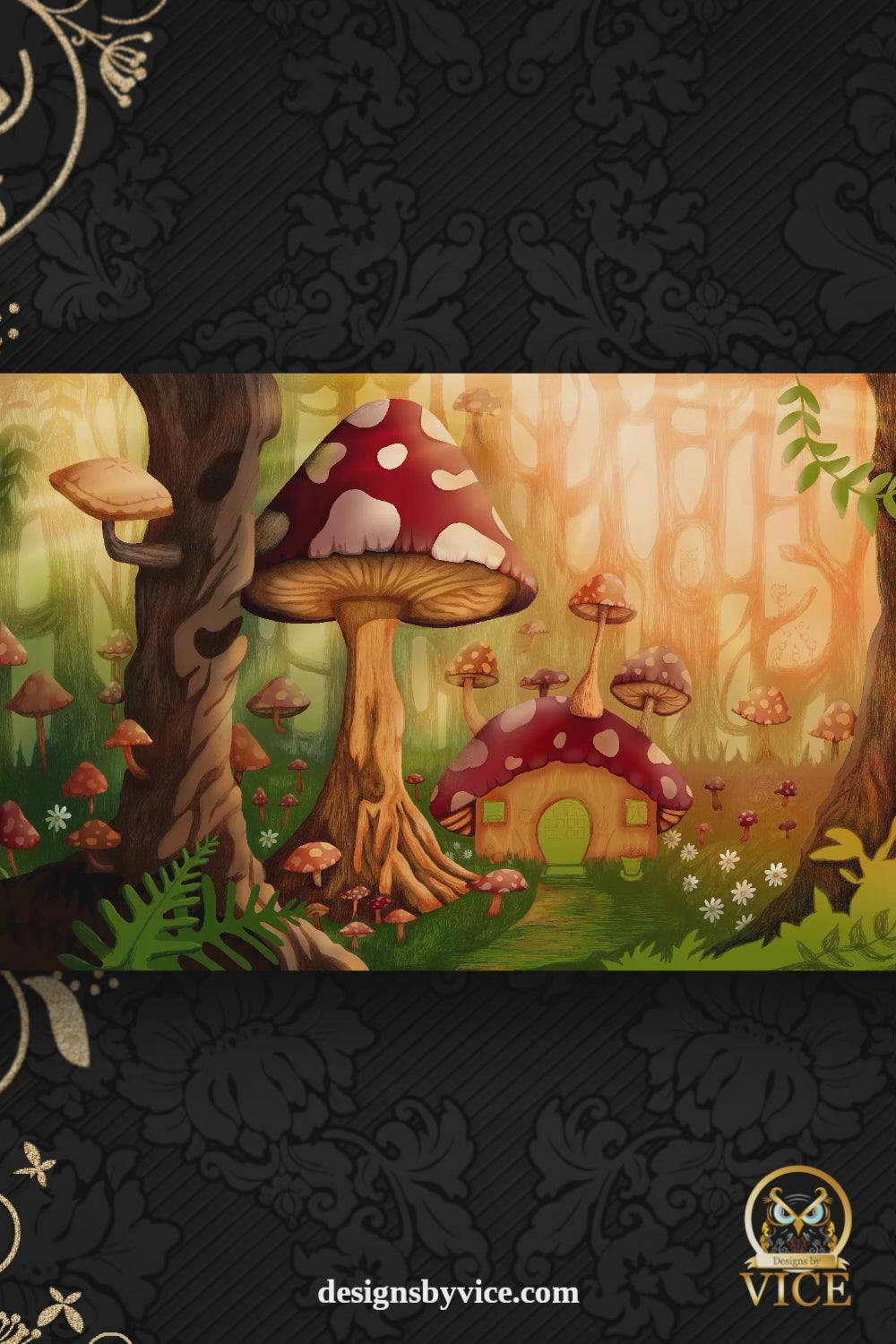 Load video: A timelapse art video of the progress of one of my illustrations, a mushroom forest with beautiful colors and details. Great conversation piece because, like most of my art, I like to hide little details throughout my paintings, prints, etc. This will be a very unique print design when completed, and will be available on prints, tees, mush more! :)