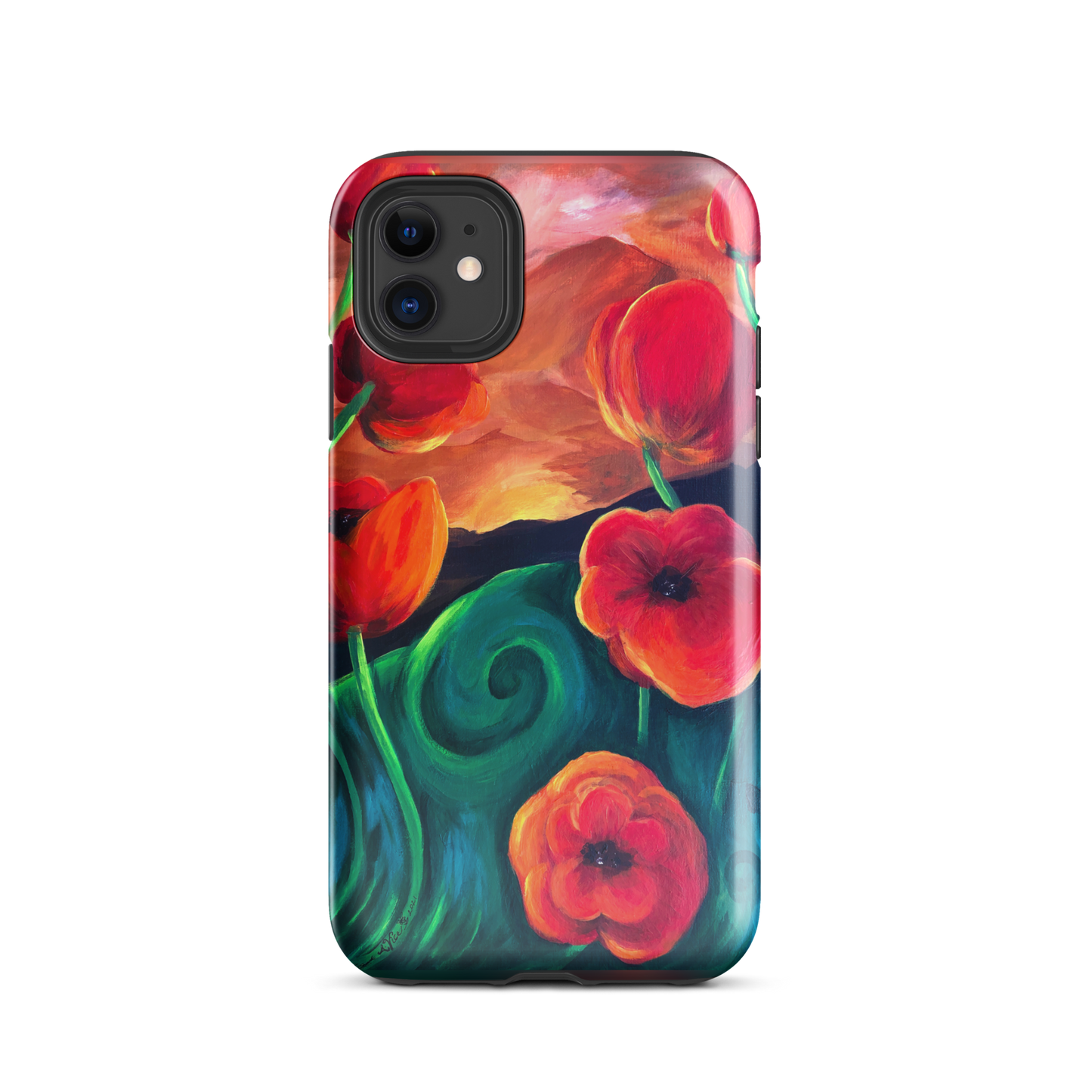 Tough Case for iPhone®, Red Poppy Flowers Abstract Art Protective Case Compatible With 11, 12, 13, 14, 15, mini, Pro Max, Plus