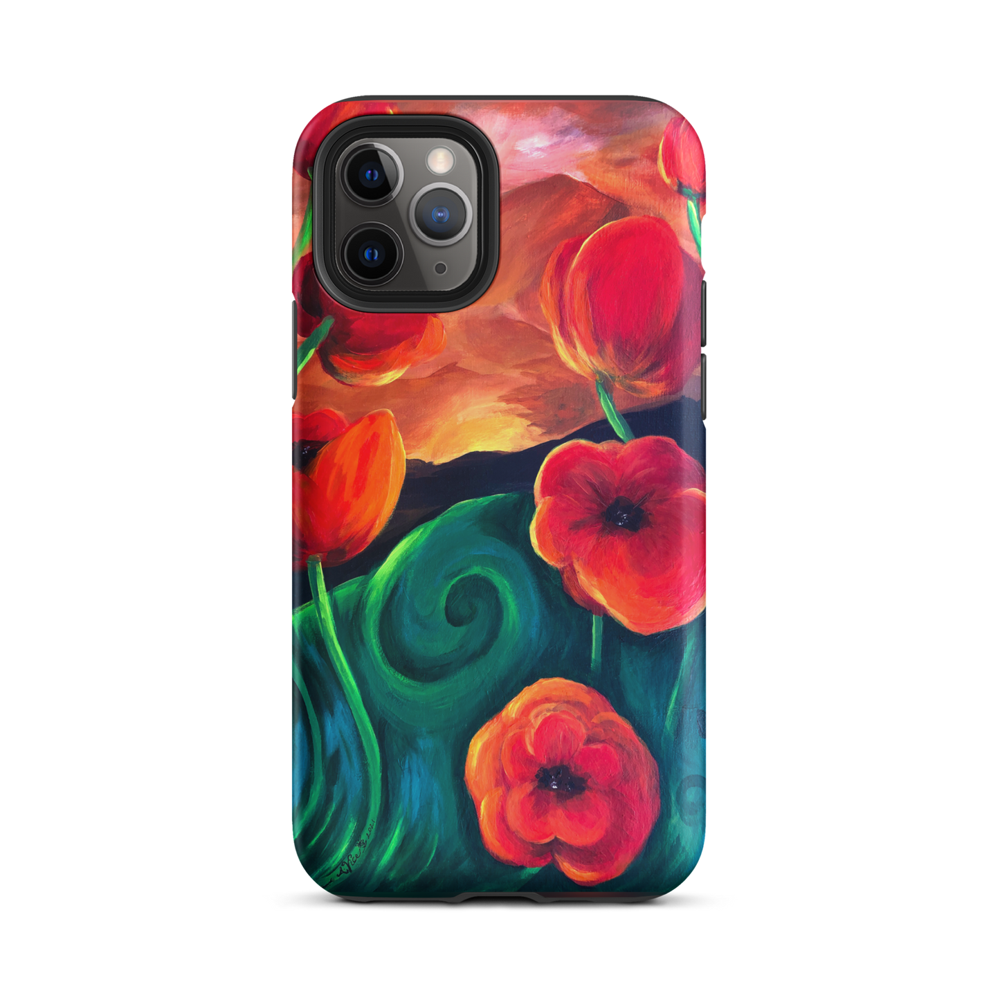 Tough Case for iPhone®, Red Poppy Flowers Abstract Art Protective Case Compatible With 11, 12, 13, 14, 15, mini, Pro Max, Plus