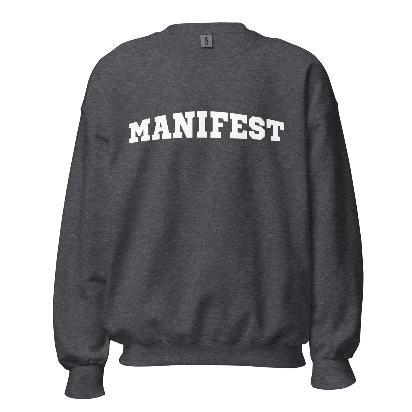 Manifest Women's Crew Neck Sweatshirt, Spiritual Self Love Gift for Her, Graphic Long Sleeve Shirt, College Lettering Cozy Unisex Sweatshirt