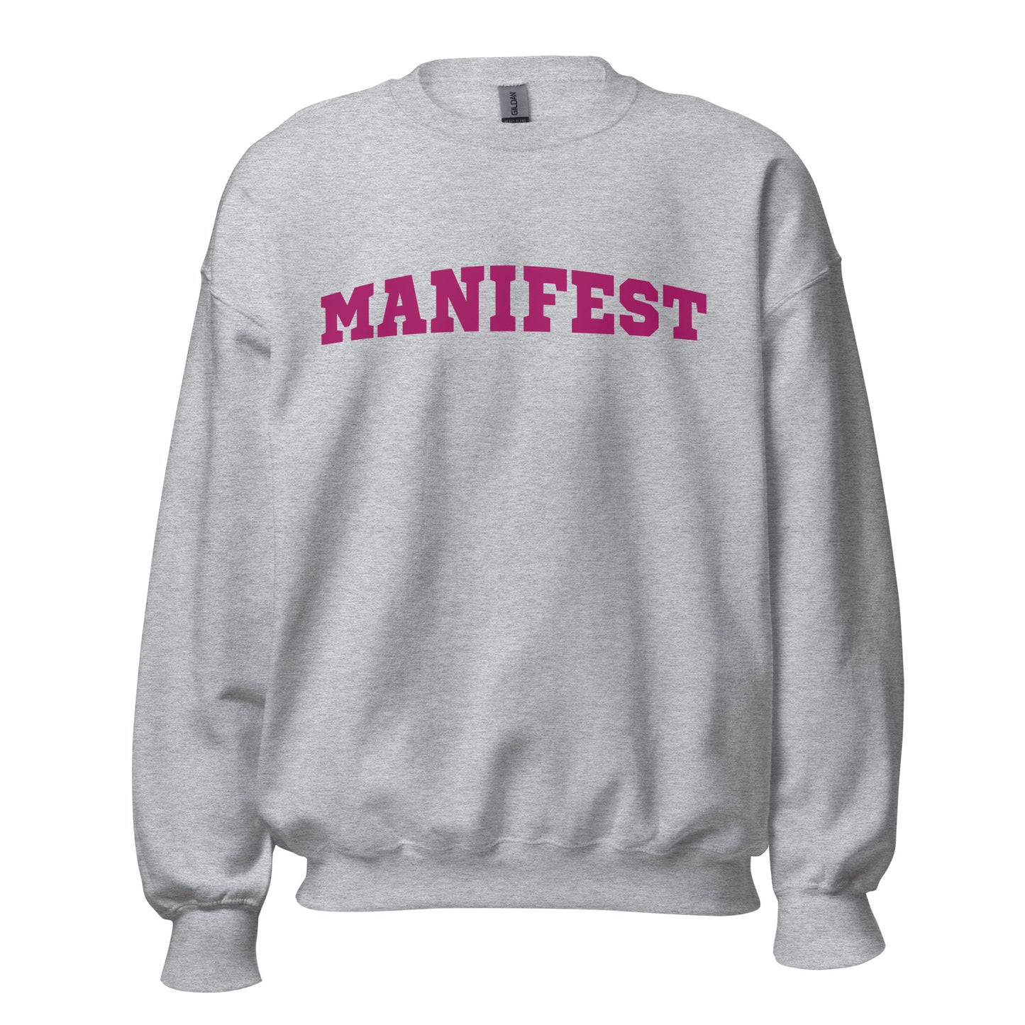 Manifest Women's Crew Neck Sweatshirt, Spiritual Self Love Gift for Her, Graphic Long Sleeve Shirt, College Lettering Cozy Unisex Sweatshirt