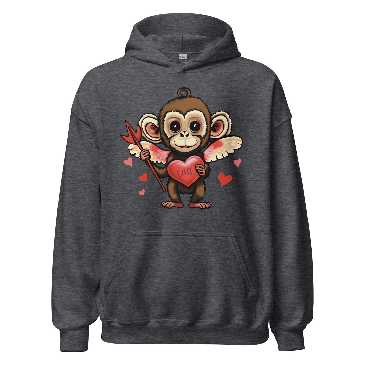 Women's Valentine's Day Hoodie - Cupid Monkey Cute Hooded Sweatshirt for Ladies - Casual Women's Clothing  - Long Sleeve Shirt with Animal - Capuchin Monkey Illustration Graphic