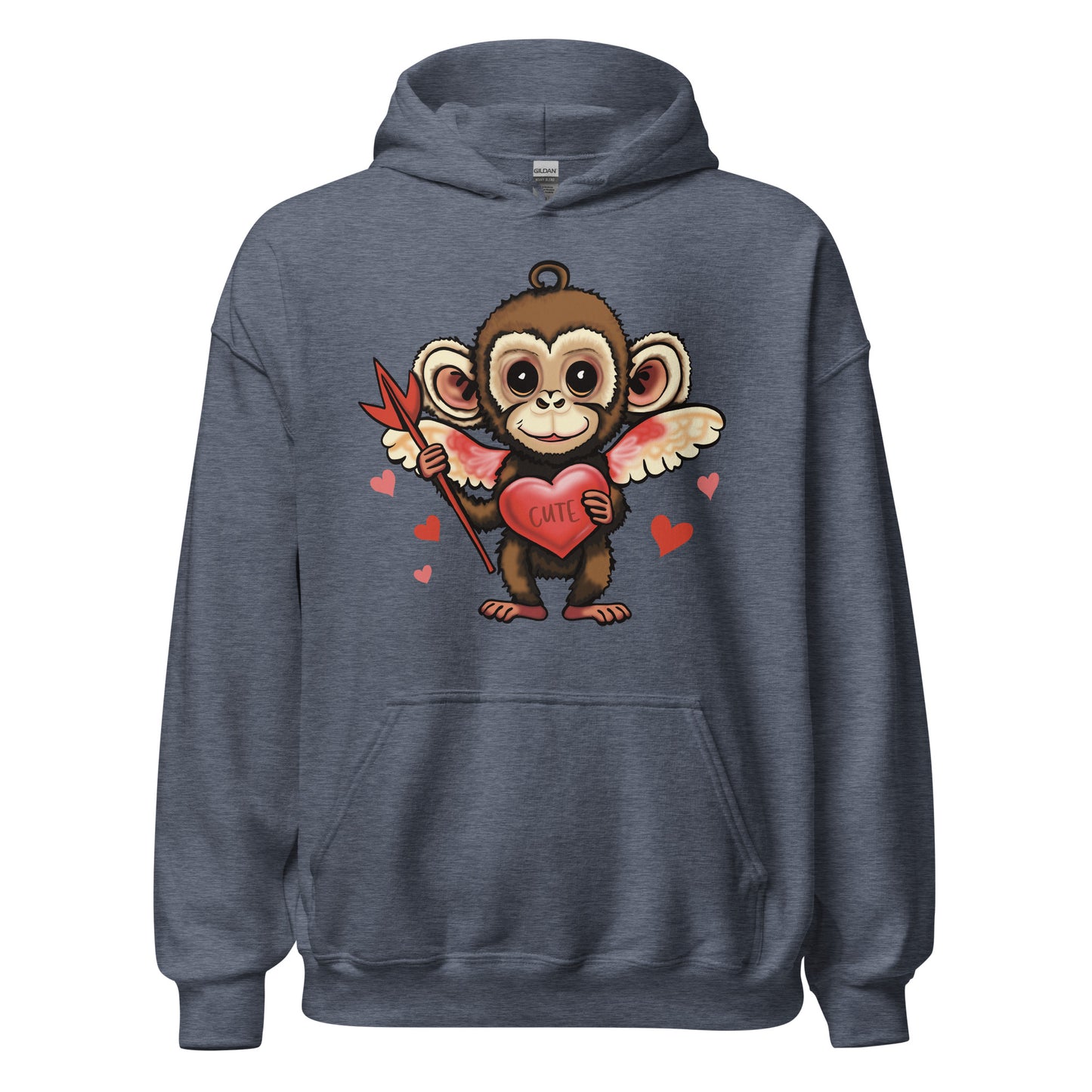 Women's Valentine's Day Hoodie - Cupid Monkey Cute Hooded Sweatshirt for Ladies - Casual Women's Clothing  - Long Sleeve Shirt with Animal - Capuchin Monkey Illustration Graphic