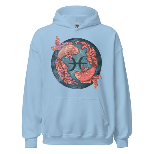 Pisces Women's Hoodie, Zodiac Sign Birthday Gift for Her, Ladies Long Sleeve Hooded Sweatshirt, 2 Fish Swimming, Pisces Girl Graphic Shirt