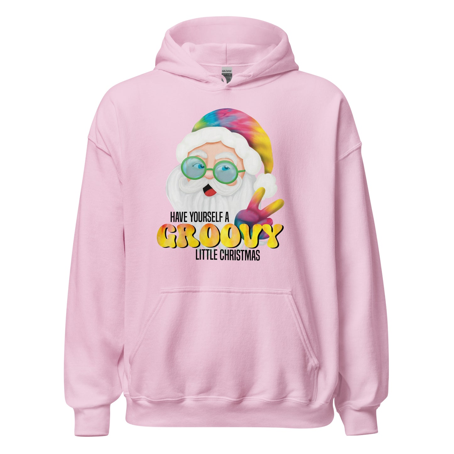 Christmas Hoodie -Heavy Blend - Have Yourself A Groovy Little Christmas, Hippie Tie-Dyed Santa - 5 Colors Available - Casual Hooded Sweatshirt