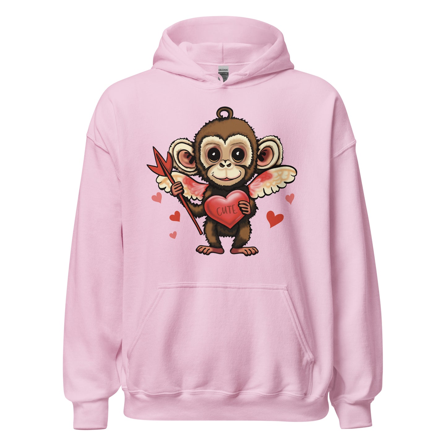 Women's Valentine's Day Hoodie - Cupid Monkey Cute Hooded Sweatshirt for Ladies - Casual Women's Clothing  - Long Sleeve Shirt with Animal - Capuchin Monkey Illustration Graphic