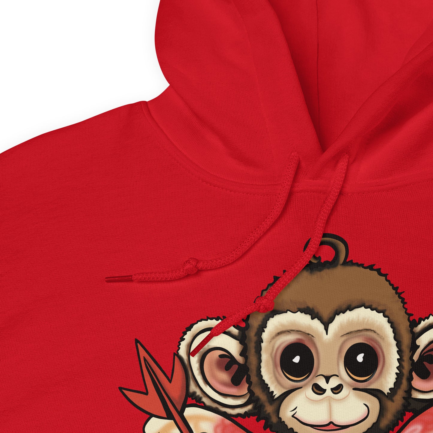 Women's Valentine's Day Hoodie - Cupid Monkey Cute Hooded Sweatshirt for Ladies - Casual Women's Clothing  - Long Sleeve Shirt with Animal - Capuchin Monkey Illustration Graphic