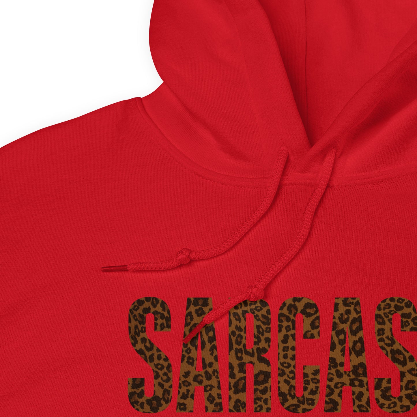 Women's Valentine's Day Hoodie - Sarcasm Is My Love Language - Humorous Sarcastic Red Lips and Hearts Long Sleeve Hooded Sweatshirt - Leopard Spots Valentine's Day Graphic Shirt for Ladies