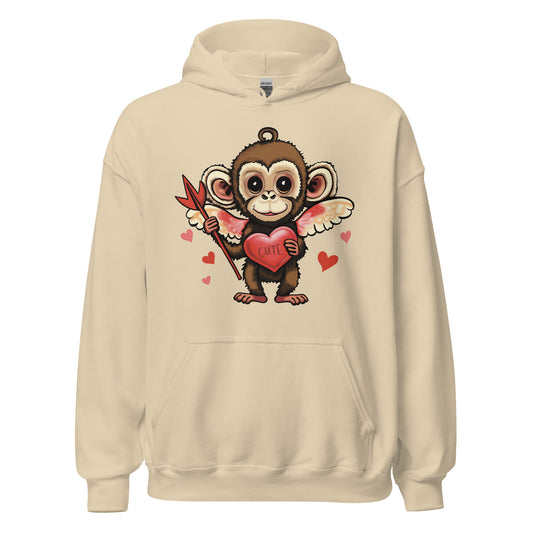 Women's Valentine's Day Hoodie - Cupid Monkey Cute Hooded Sweatshirt for Ladies - Casual Women's Clothing  - Long Sleeve Shirt with Animal - Capuchin Monkey Illustration Graphic