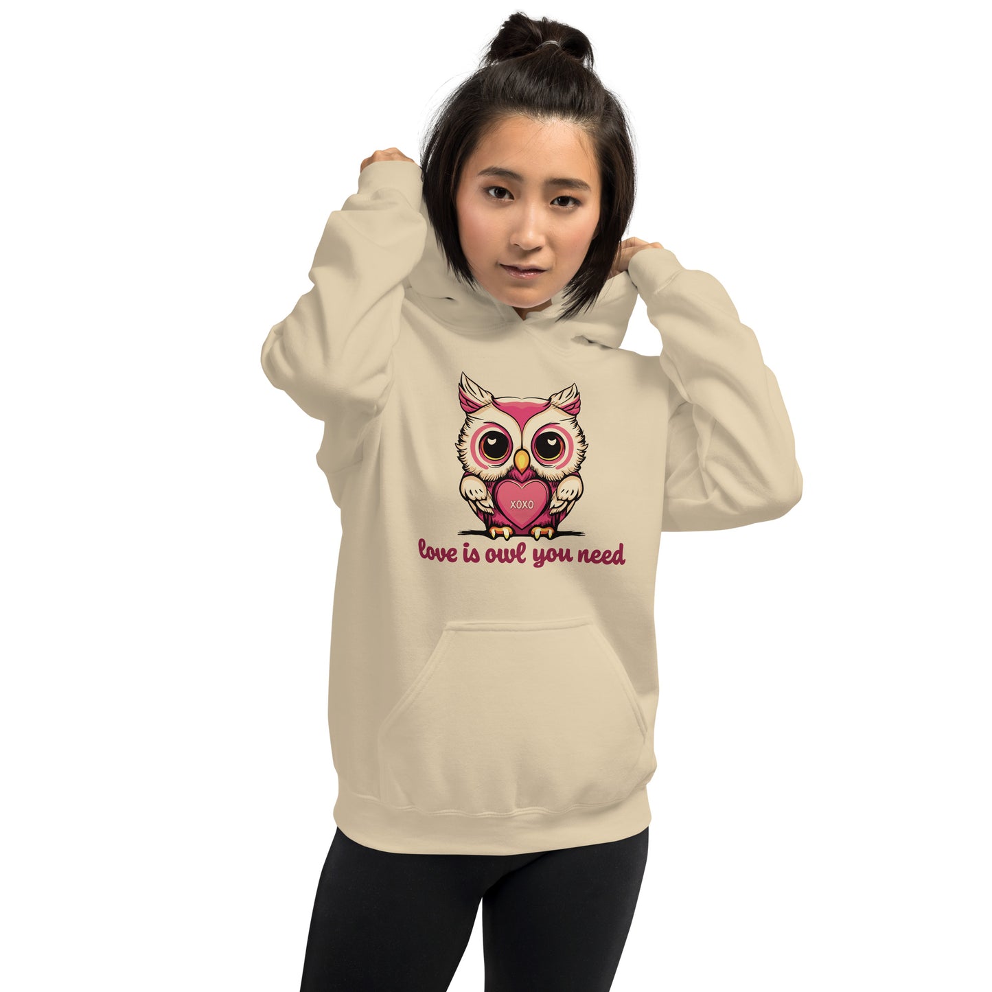 Women's Valentine's Day Hoodie, Love is Owl You Need Cute Owl Graphic Hooded Sweatshirt for Ladies