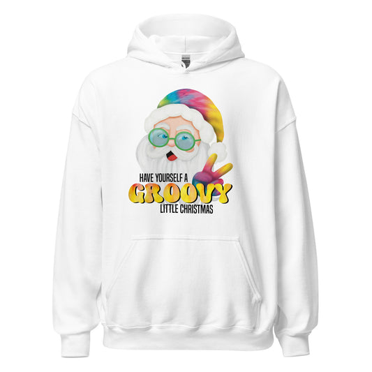 Christmas Hoodie -Heavy Blend - Have Yourself A Groovy Little Christmas, Hippie Tie-Dyed Santa - 5 Colors Available - Casual Hooded Sweatshirt