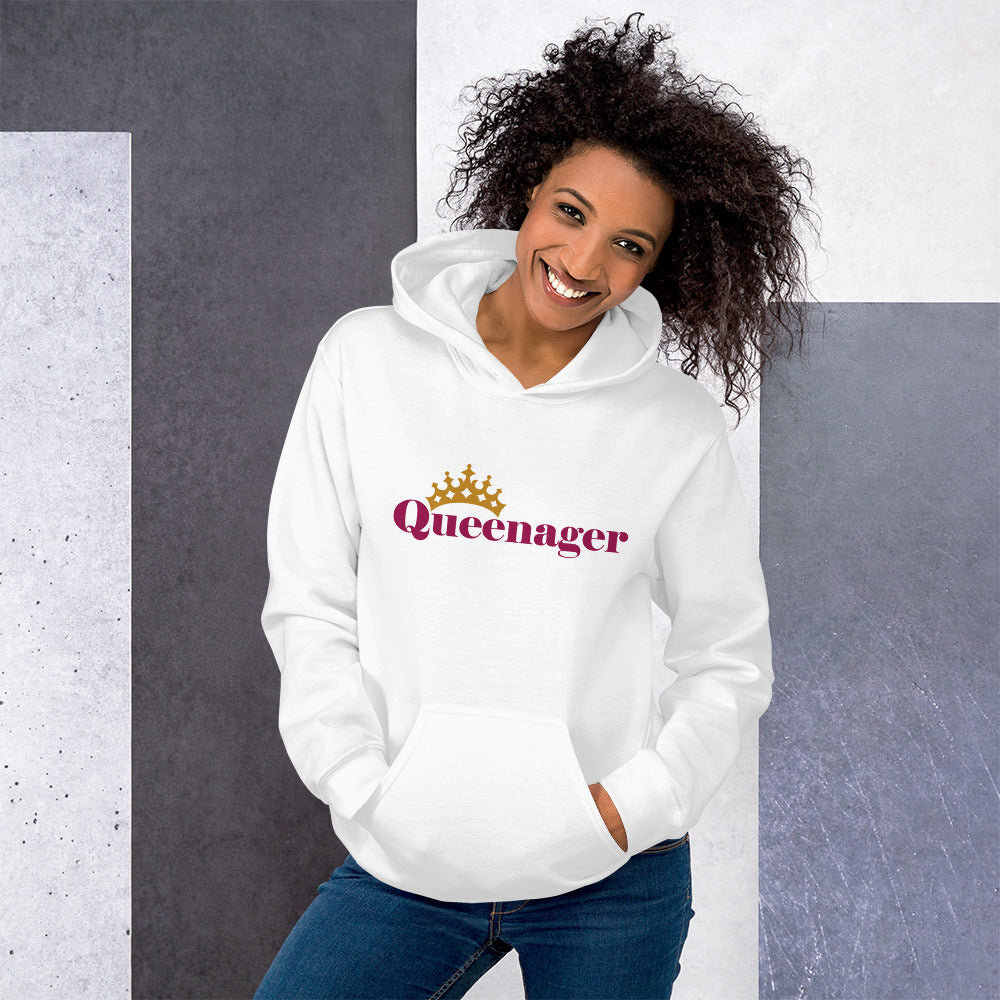 Queenager - Humorous Women's Heavy Blend Hoodie Design - 12 Colors Available - Queen Crown Funny Hooded Sweatshirt