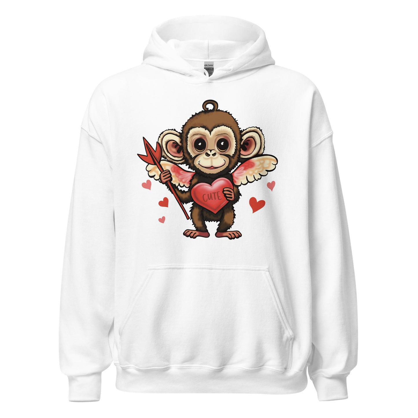 Women's Valentine's Day Hoodie - Cupid Monkey Cute Hooded Sweatshirt for Ladies - Casual Women's Clothing  - Long Sleeve Shirt with Animal - Capuchin Monkey Illustration Graphic