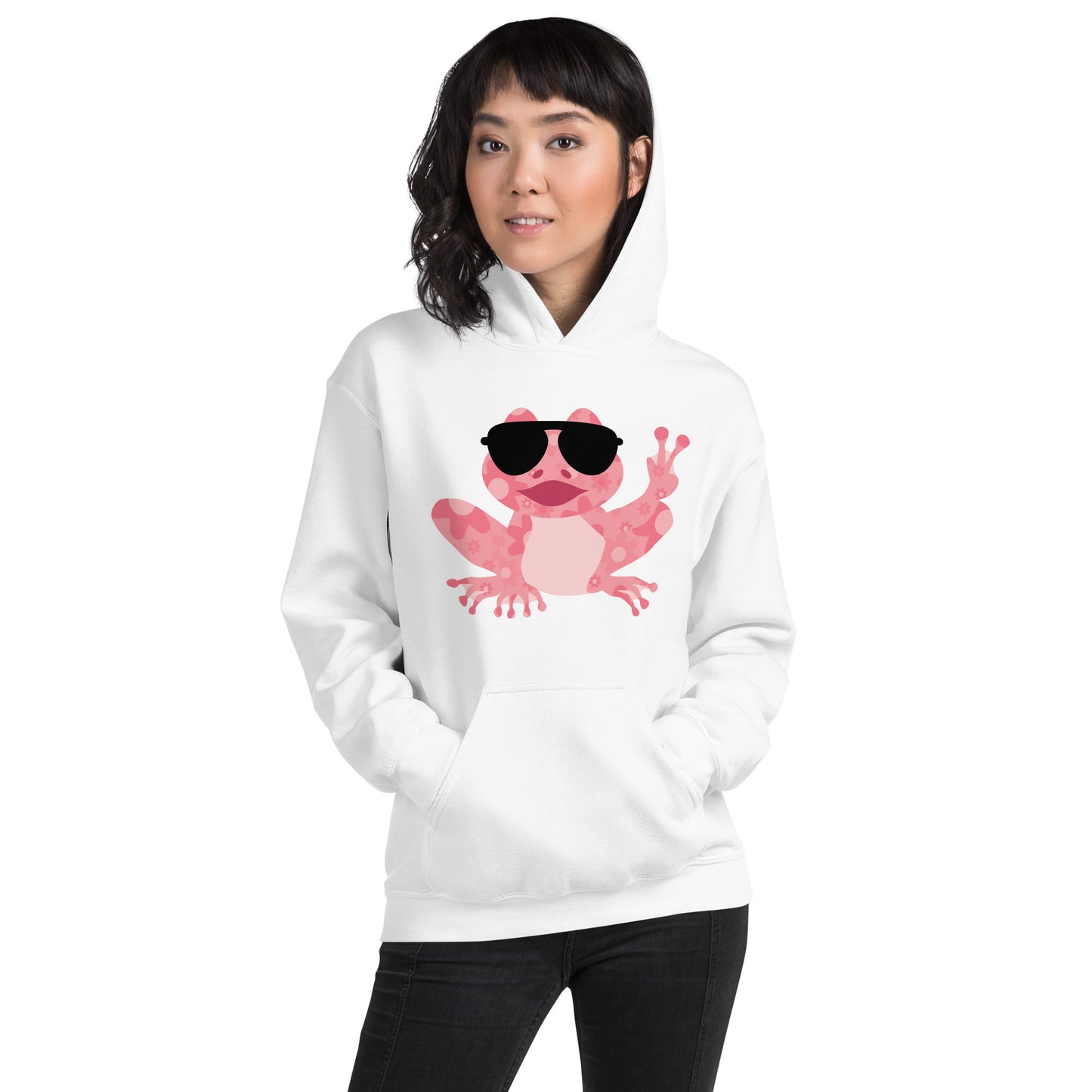 Women's Hoodie - Peace Frog Hooded Sweatshirt -  Hippie Frog Graphic Shirt for Ladies  - Long Sleeve Groovy Retro Clothing - Heavy Blend