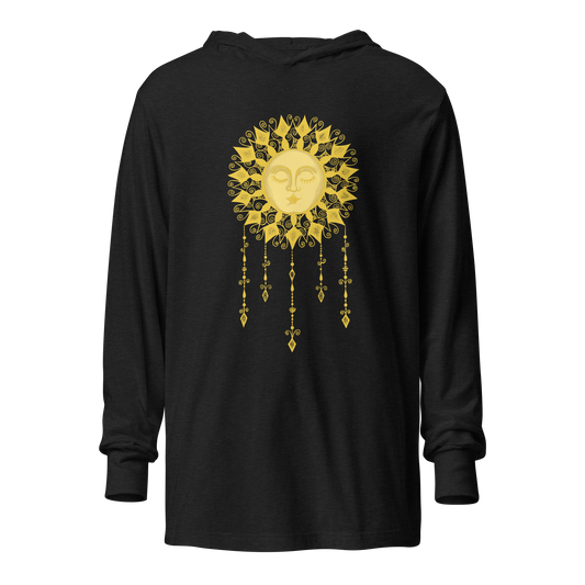 Women's Lightweight Hoodie - Boho Sun Art - Ladies Hooded Thin Long Sleeve Top - Cute Graphic Tee Shirt Pullover w/ Hand Drawn Design