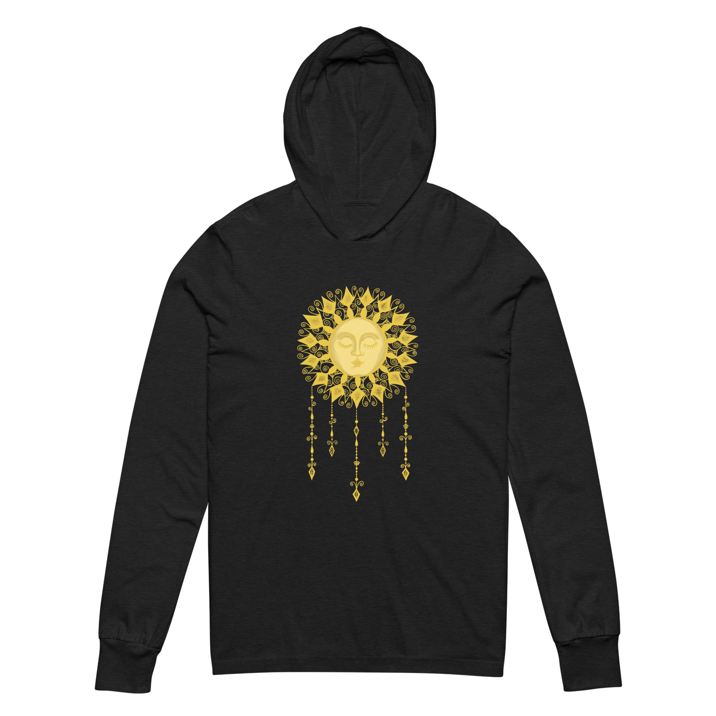 Women's Lightweight Hoodie - Boho Sun Art - Ladies Hooded Thin Long Sleeve Top - Cute Graphic Tee Shirt Pullover w/ Hand Drawn Design