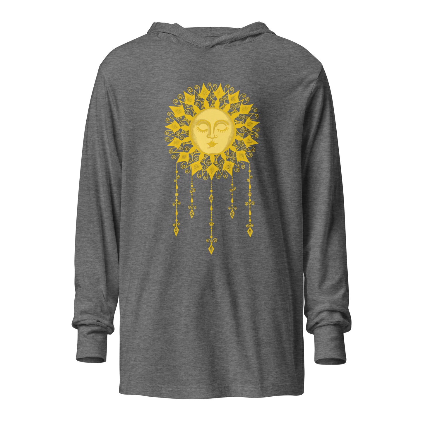 Women's Lightweight Hoodie - Boho Sun Art - Ladies Hooded Thin Long Sleeve Top - Cute Graphic Tee Shirt Pullover w/ Hand Drawn Design