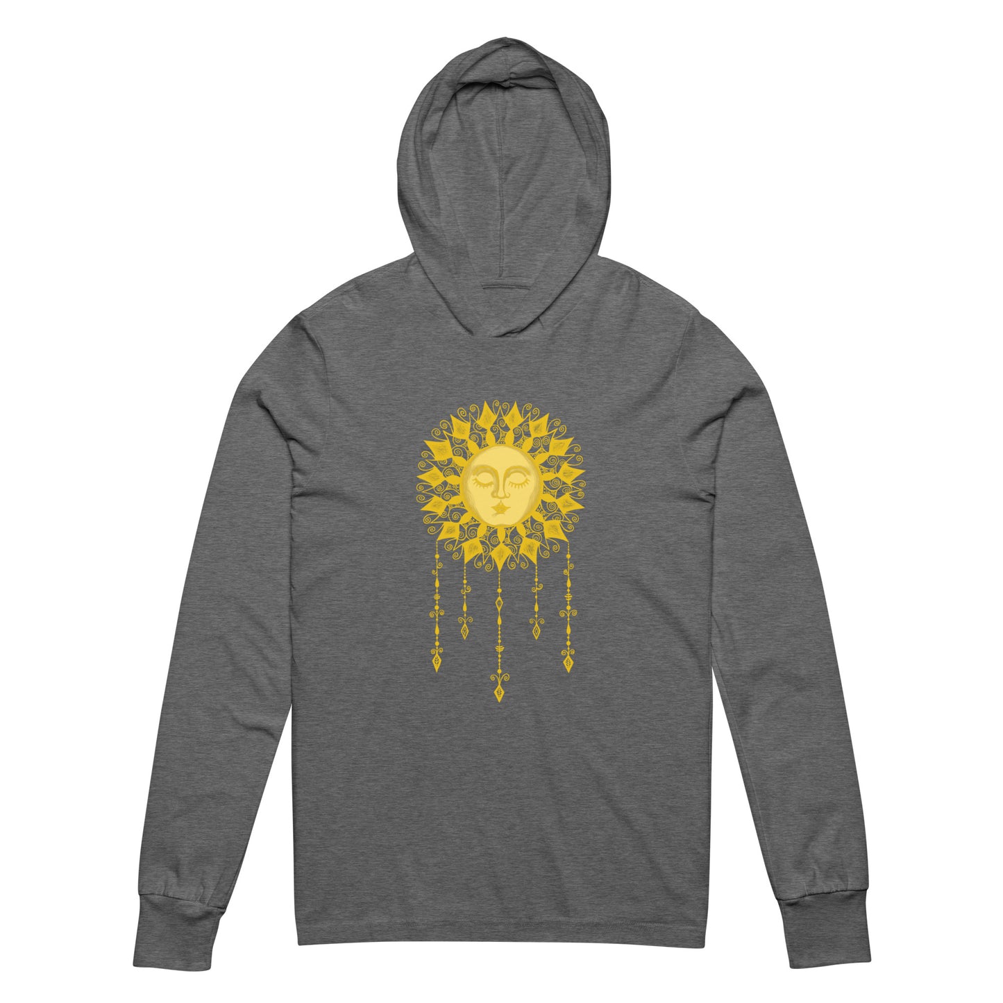 Women's Lightweight Hoodie - Boho Sun Art - Ladies Hooded Thin Long Sleeve Top - Cute Graphic Tee Shirt Pullover w/ Hand Drawn Design