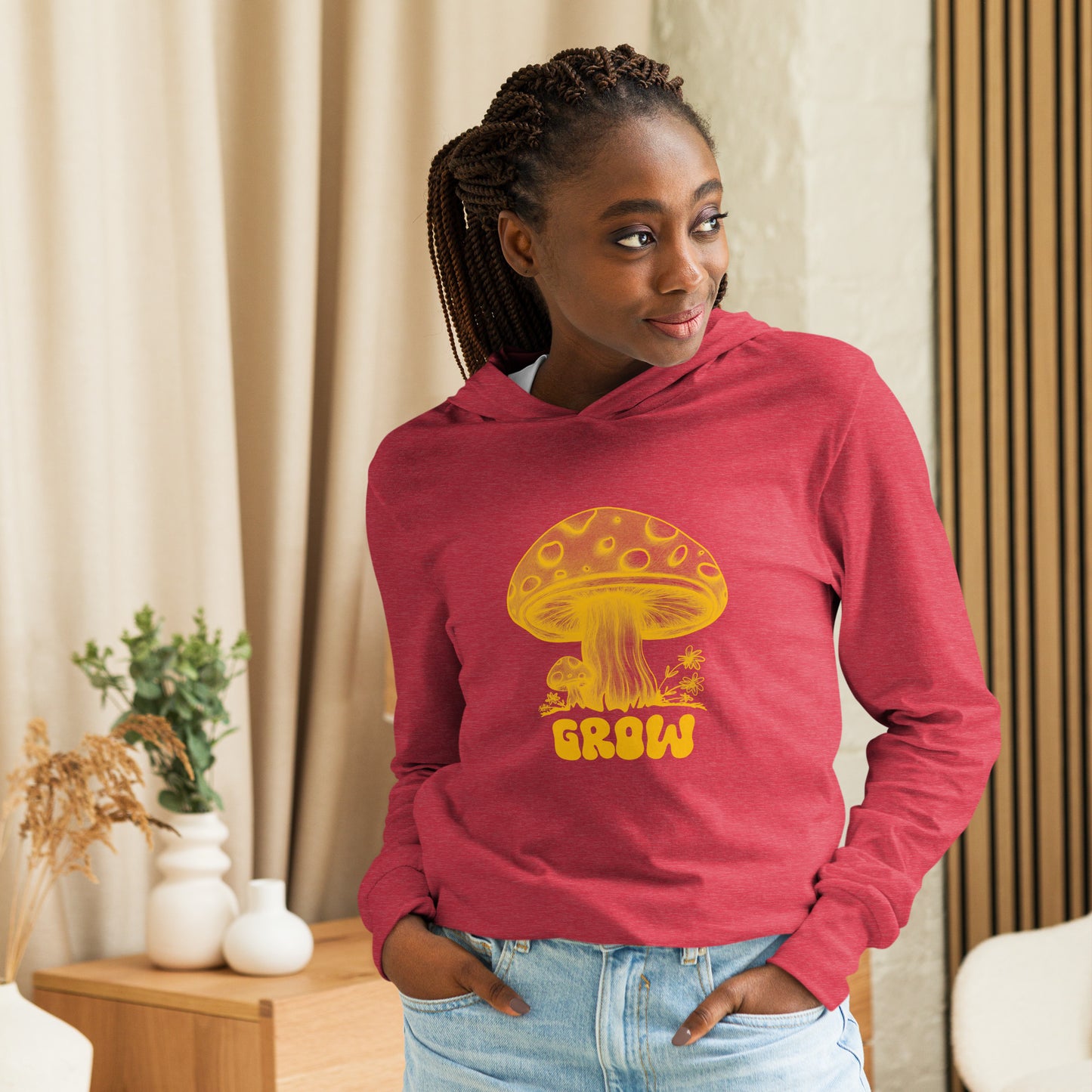 Women's Lightweight Thin Hoodie for Summer-Hand Drawn Design-Ladies Mushroom Apparel